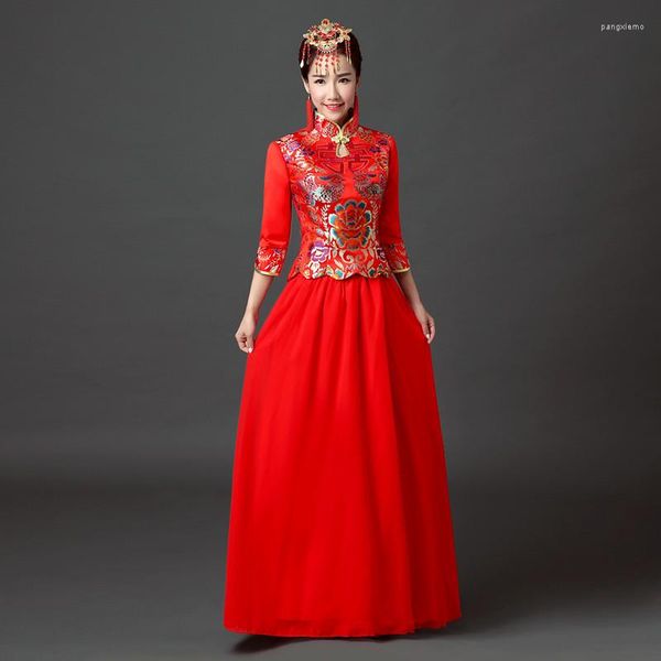 Vêtements ethniques exquis fait à la main bouton rouge femmes Cheongsam classique Style chinois demoiselle d'honneur mariage Qipao Vestidos Vintage Asie dames