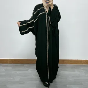 Vêtements ethniques F336Ramadan Lin Musulman Modeste Robe pour femmes Eid Broderie Ouvert Abaya Dubaï Islam Turquie Robes Lâche Manches Longues Ka