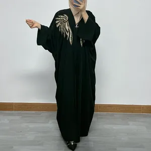 Vêtements ethniques F341Broderie Abaya Tissu mince Batwing Manches surdimensionnées Kimono Femmes musulmanes Dubaï Islamique Hijabi Robe Ramadan Eid