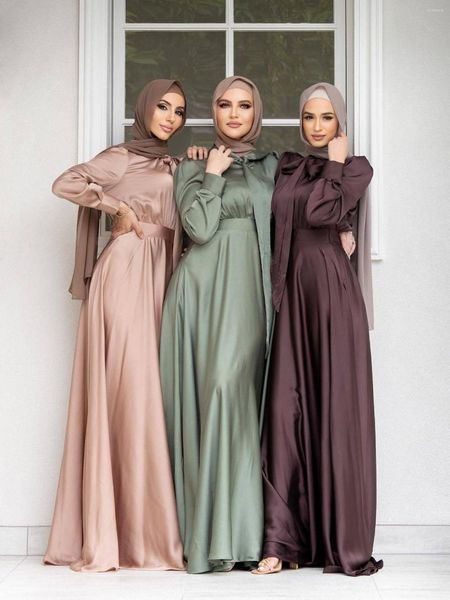 Vêtements ethniques Usine Ramadan Eid Soyeux Robe musulmane Longue Abayas Robes Fantaisie Maxi Français Élégant Modestie Islamique Wy939