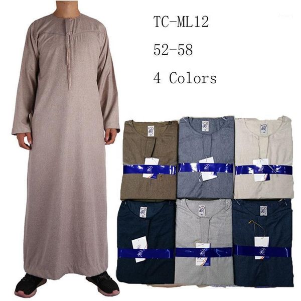 Usine de vêtements ethniques en gros Robe arabe pour hommes musulmans coton lin col rond à manches longues Thobe