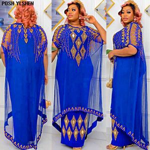 Ropa étnica Vestidos africanos de dos piezas falsos para mujeres Vestido de caftán de taladro de malla de Nigeria tradicional Abaya Musulman Robe Femme Ropa 230425