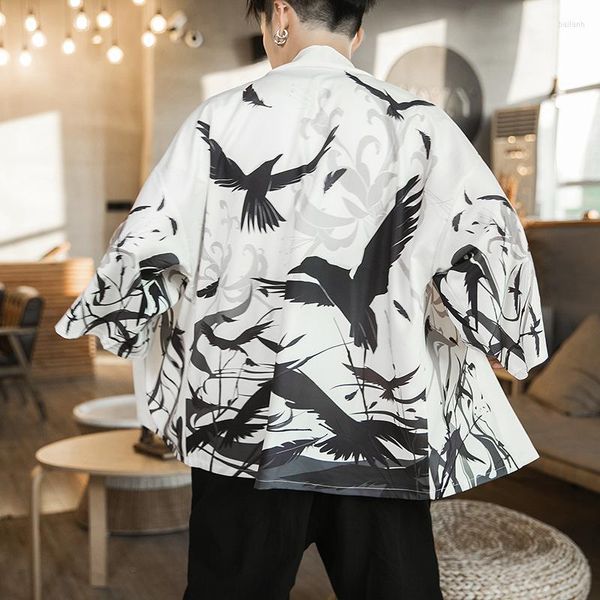 Vêtements ethniques Fanceey Cardigan Kimono pour homme Robe de style japonais Anime Vêtements Yukata Costume de samouraï masculin Haori Obi Beach Streetwear