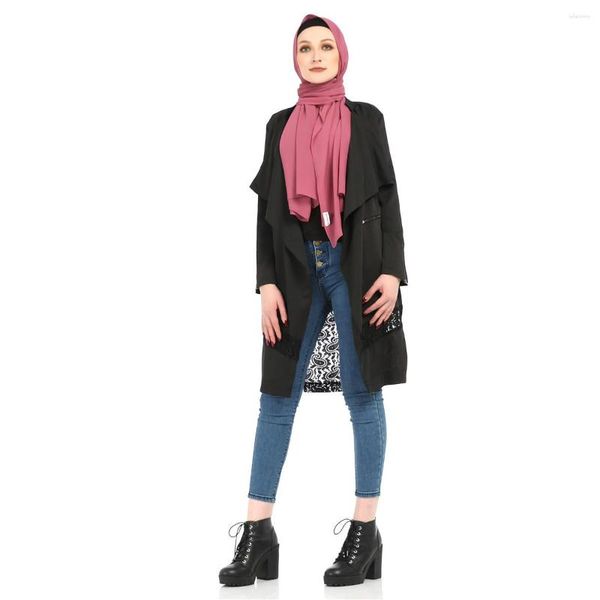 Moda de ropa étnica 2023 Cardigan Short Muslim Windbreaker Chaqueta con encaje