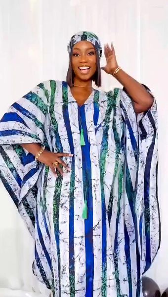 Vêtements ethniques mode 2024 Robes africaines Femmes Batwing Sleeve V-Neck Match Tassel Stripe Print Loose Party Maxi Dashiki