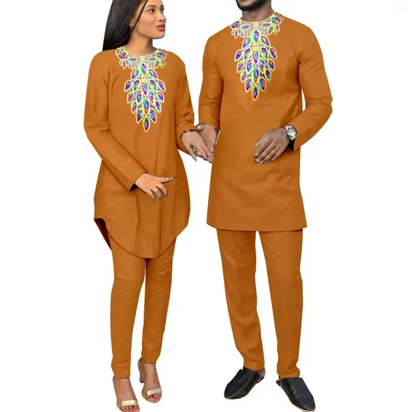 Vêtements ethniques Mode Vêtements africains pour les couples Dashiki Kaftan Hommes Top Chemises et pantalons Ensembles Match Femmes Tenues Bazin Riche Amant