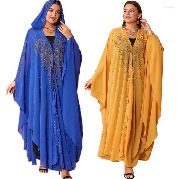 Vêtements ethniques Mode Robe africaine Style One Taille Mousseline de soie Perlée Longue Maxi Robe pour femmes Musulman Sweat à capuche Abaya Robes décontractées Robe