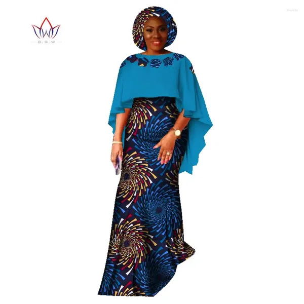 Ropa étnica Moda Traje africano para mujeres Dashiki Falda corta y ropa superior Bazin Headtie Plus Tamaño Set WY1618