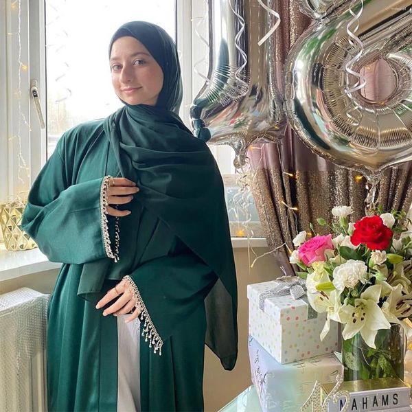 Vêtements ethniques Mode en mousseline Abaya Kimono Dubai Muslim Cardigan Abayas Couleur solide Robe décontractée Robe Femme Islam Vêtements LR627