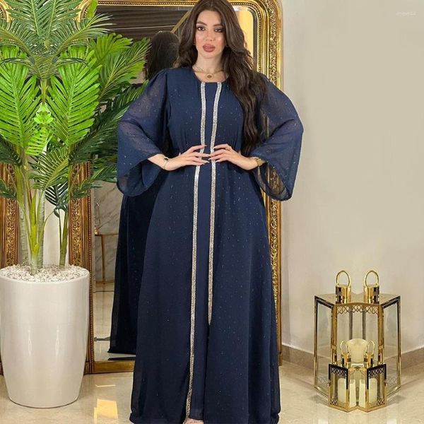 Vêtements ethniques mode Robe en mousseline de soie Robe ceinturée Abaya dubaï Caftan robes musulmanes soirée africaine femmes Femme Caftan Islam