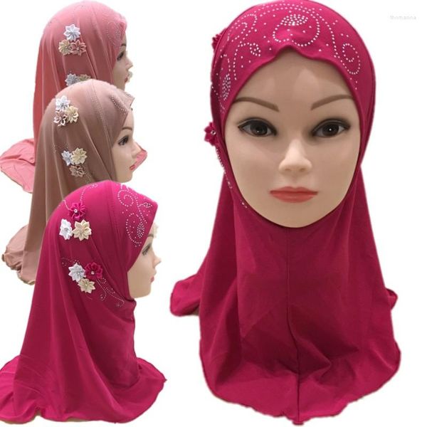 Vêtements ethniques Mode Enfants Enfants Filles Musulman Islamique Arabe Fleur Strass Hijab Cap Chapeau Turban