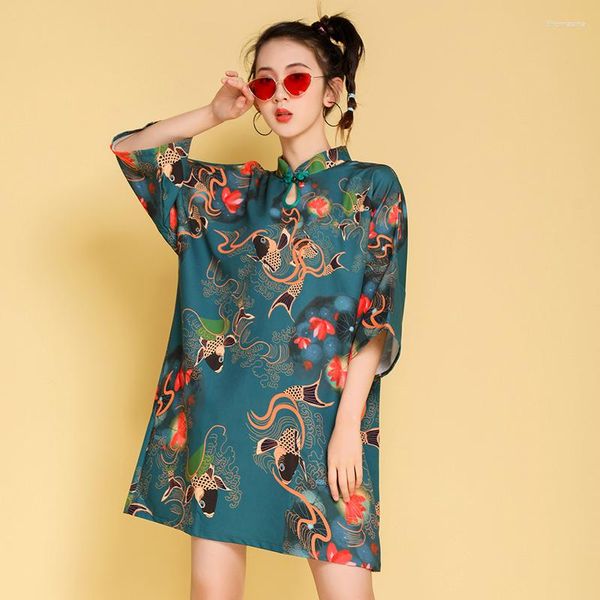 Ropa étnica Moda Estilo chino Cheongsam 2023 Verano Las niñas pueden usar Adelgazamiento diario Impreso Fiesta Vestido Qipao mejorado para mujeres