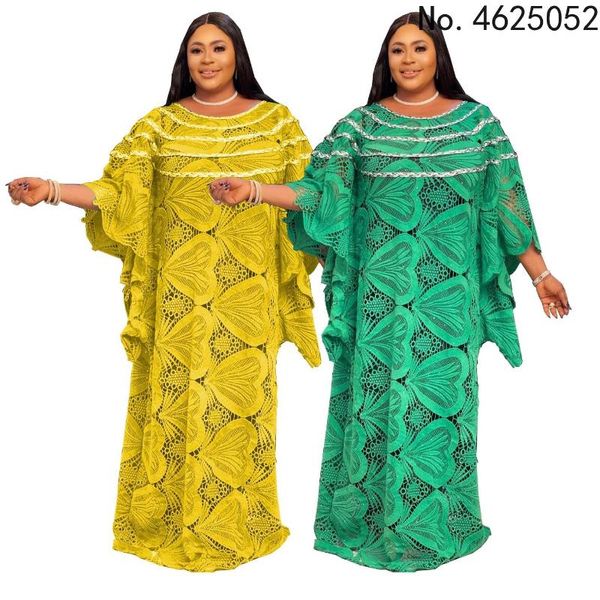 Vêtements ethniques Mode Classique Femmes africaines Dashiki Robe Dentelle Tissus solubles dans l'eau Taille libre Robe longue en vrac Une pièce
