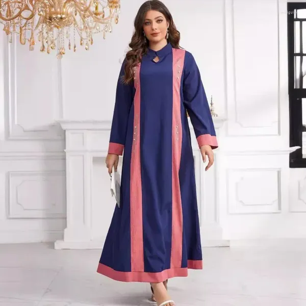 Vêtements ethniques Fashion Color Bloc Diamond Muslim Abaya 2024 Robes africaines pour femmes Dubaï Islamic Loose grande taille longue robe maxi robe