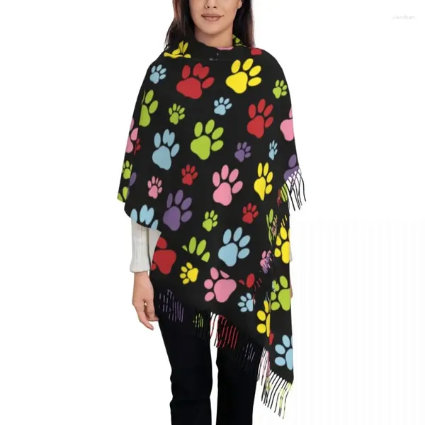 Vêtements ethniques Mode Pattes colorées Modèle Gland Écharpe Femmes Hiver Chaud Châle Wrap Dames Chien Imprime Foulards Pour Animaux De Compagnie