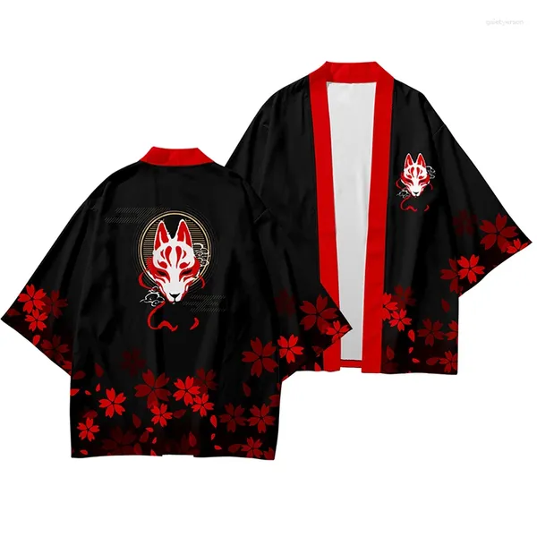 Vêtements ethniques mode cool masque kimono chemise 3d imprimer creux de style hip hop hommes femmes à sept points de manche à manches