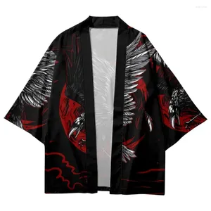 Etnische kleding Fashion Crow Print Cardigan Kimono Harajuku vrouwen mannen Yukata vrouwelijke Japanse streetwear traditionele haori samurai