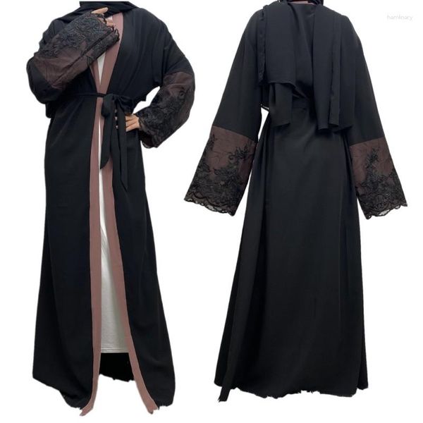 Etnische Kleding Mode Dubai Kant Borduren Open Voorzijde Abaya Toga Moslim Turkije Womens Party Vest Maxi Jurk Kimono Losse Gewaad