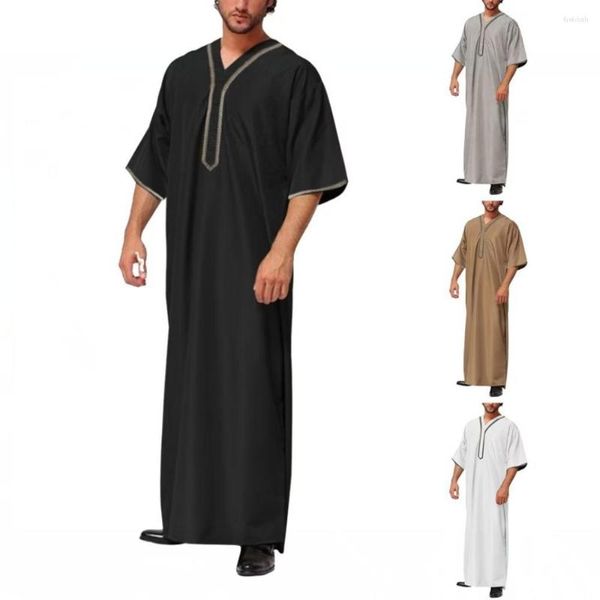 Ropa étnica Moda Dubai Túnica suelta Manga corta Camisa larga Hombres Conjuntos musulmanes Abaya Arabia Saudita Thobe para Pakistán Árabe