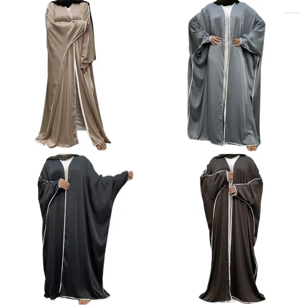 Ropa étnica Moda Dubai Satén Kimono Abaya Color sólido Mangas de murciélago Túnica suelta Musulmana Fiesta para mujer Cardigan Vestido largo Vestidos de noche