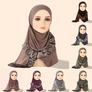 Vêtements ethniques Mode Volant Plissé Dentelle Arabe Khimar Turban 9 Couleur Écharpe Femmes Foulard Musulman Hijab