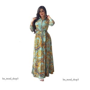 Etnische kleding Mode Franse elegante maxi-jurken voor dames Retroprint Moslim Dubai Abaya Revers Single-breasted shirt-jurk met lange mouwen 422