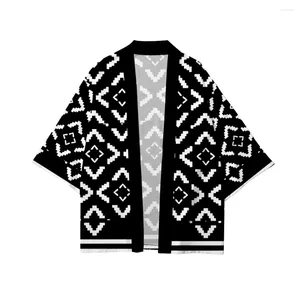 Vêtements ethniques Fashion Géométrique Imprimé lâche chemise Cardigan japonais Men Harajuku Kimono Blouse Beach Yukata Plus taille haori