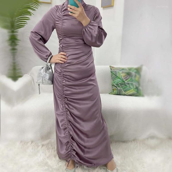 Ropa étnica moda árabe islámico Kaftan Eid musulmán mujeres Hijab vestido plisado satén Abaya Dubai Turquía túnica mujer Jilbab Marruecos