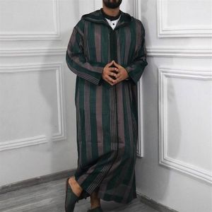 Vêtements ethniques mode Jubba thobe hommes Abaya Robes à capuche à rayures musulmanes Dubaï Arabe Kaftan Islamic Qamis Arab Turk Voulche