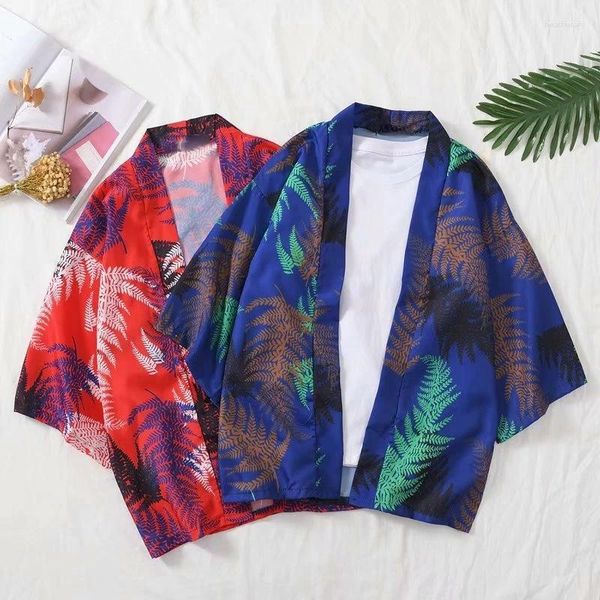 Ropa étnica moda kimono planta estampado haori yukata streetwear unisex beach tops bata de baño cosplay ropa harajuku japonesa