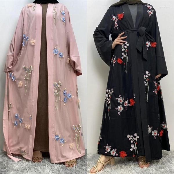 Vêtements ethniques mode Kimono Ramadan Eid broderie Abaya dubaï turquie femmes musulmanes Robe modeste Robe islamique caftan Femme Musulman