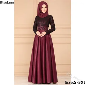 Vêtements ethniques Fashion Lace Patchwork Abayas Muslim Maxi Robe pour femmes Style Elegant Party Evening Dames Vintage Robe Vestidos