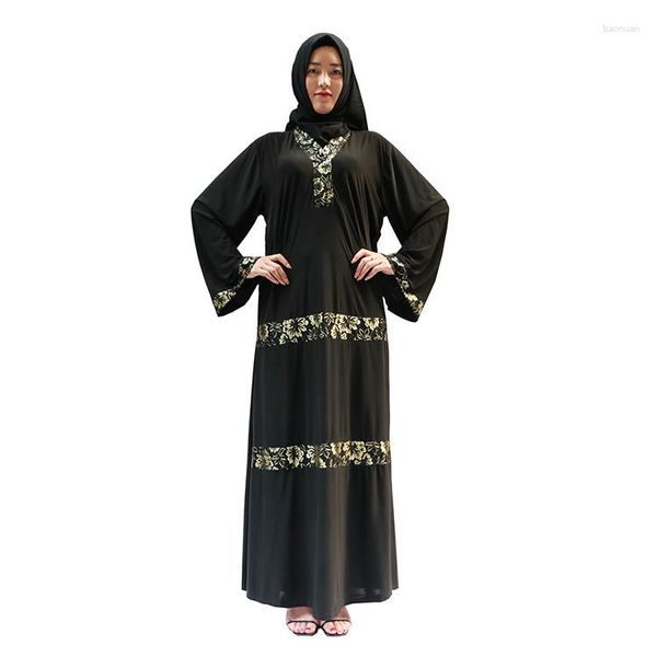 Ropa étnica Moda Vestido de mujer Bata Softy Negro Musulmán Abaya Cuello en V (trajes 165-175cm Alto)