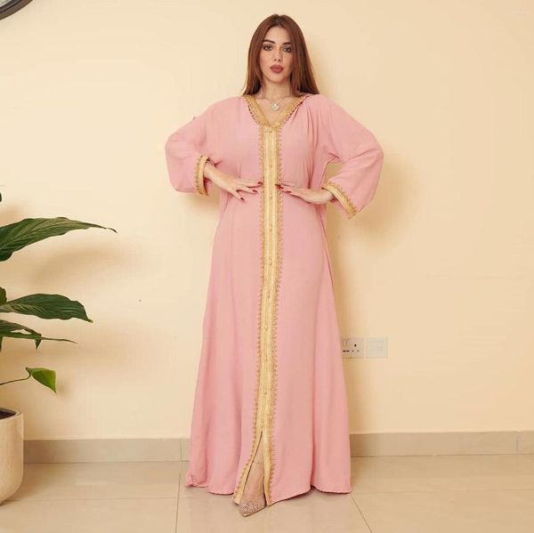 Ropa étnica Moda Lino Calcomanía Túnica con capucha Real S Modelo Directo de fábrica Ropa para mujeres musulmanas Ramadán Eid Djellaba Vestido Dubai