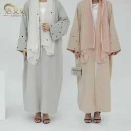 Ropa étnica moda amor bordado elegante bata de cárdigan vestido hijab mujeres musulman