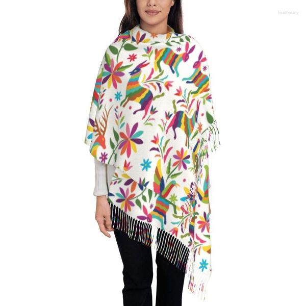 Vêtements ethniques Mode Mexicain Otomi Artisanat Gland Écharpe Femmes Hiver Automne Chaud Châles Wraps Dames Animal Floral Texture Foulards