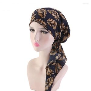 Vêtements ethniques Mode Musulman Femmes Hijabs Solide Coton Plissé Longue Queue Chapeau Floral Imprimer Turban Pour Lady Charme Turbano Chimiothérapie