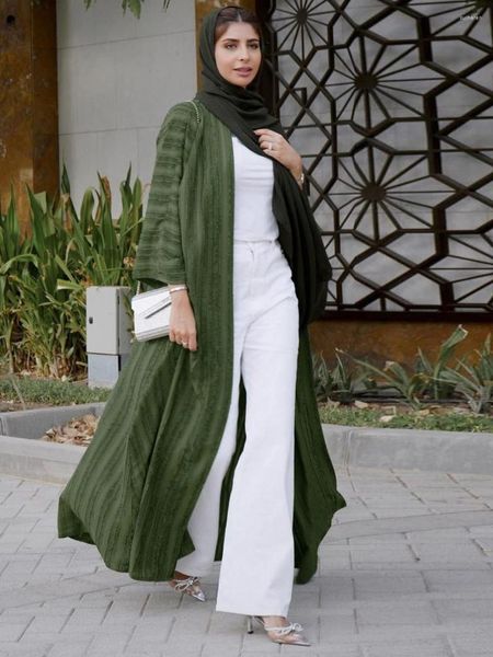 Vêtements ethniques Mode Musulman Kimono Abaya Solide Rayé Rétro Cardigan Robe Dubaï Moyen-Orient Arabie Saoudite Eid Vêtements 2024