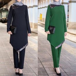 Etnische Kleding Mode Moslim Tweedelige Sets Effen Kleur Vrouwen Tops En Broek Turkije Arabische Split Jurken Voor Gebed Uitstapjes Dagelijks Dropship