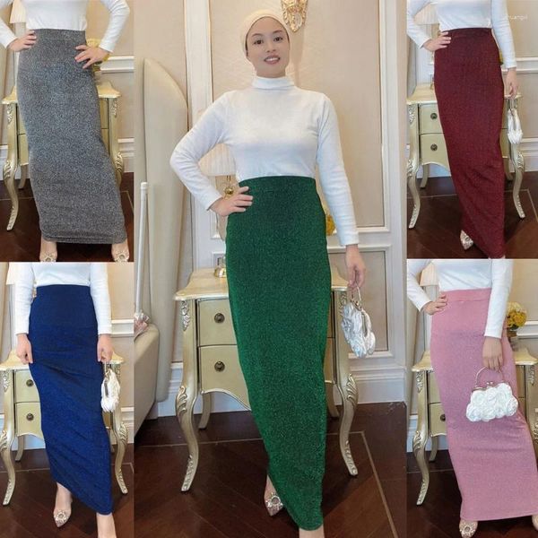 Vêtements ethniques mode Femmes musulmanes paillettes Long jupe extensible Bodycon Crayon Maxi jupes Eid Ramadan Robe islamique Abaya Kaftan