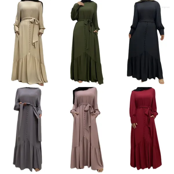 Vêtements ethniques Mode Femmes Musulmanes Couleur Solide À Manches Longues Abaya Jilbab Dubaï Turquie Dames Parti Maxi Robe Robe Lâche Robes De Soirée