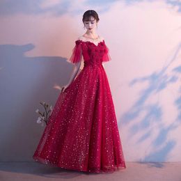 Vêtements ethniques Fashion Riche de soirée bordeaux romantique Dream Sweetheart Sequins Appliques Long Prom Forme Vestido de Noche