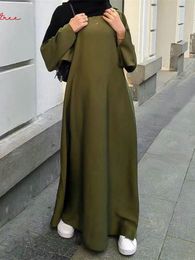 Vêtements ethniques Mode Satin Sliky Djellaba Robe Musulmane Dubaï Pleine Longueur Flare Manches Doux Brillant Abaya Dubaï Turquie Musulman Islam Robe WY921 230620