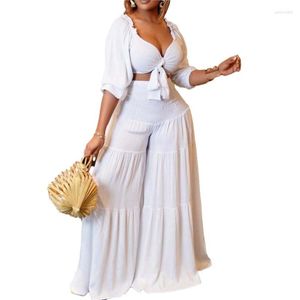 Vêtements ethniques Mode Sexy Poitrine Wrap Sangle Slim Top Fold Élastique Large Taille Jambe Pantalon Deux Pièces Africain Grande Taille Costume Occasionnel 3XL