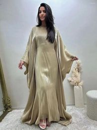 Etnische kleding mode glanzende vleermuis mouwen moslimjurk robe Syari vrouwelijke volledige lengte vlinders abaya eredienst wy2001