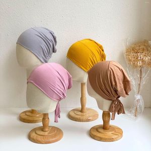 Vêtements ethniques Mode Doux Modal Coton Musulman Couvre-chef Turban Foulard Manches Cap Solide Rides Intérieur Bonnet Chapeau Wrap