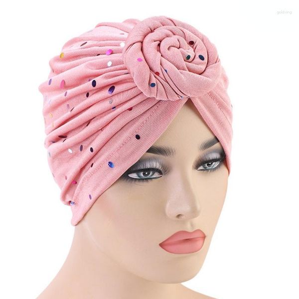 Ropa étnica Moda Suave Estiramiento Diadema Sombrero Lentejuela Placa Flor Bonnets Retro Africano Hecho a mano Tapa recubierta Musulmán Turbante Hijab Headwrap