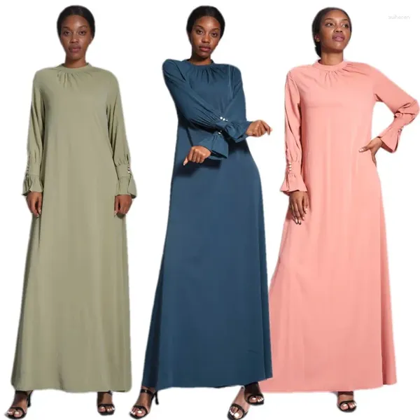 Vêtements ethniques Mode Solide A-Line Robe pour femmes Eid Robe musulmane Abaya Dubaï Turc Islamique Couleur Unie Kaftan Arabie