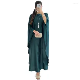 Etnische kleding mode effen satijn casual vleermuismouw feest Saoedi-vrouwen jurken moslim Ramadan Jalabiya Kabaya Marokkaanse Arabische gewaad