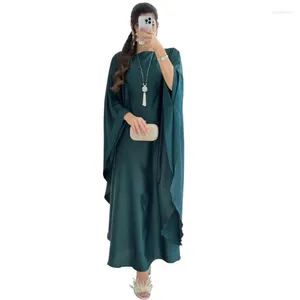 Vêtements ethniques Mode Solide Satin Casual Batwing Manches Partie Saoudienne Femmes Robes Musulman Ramadan Jalabiya Kabaya Robe Arabe Marocaine